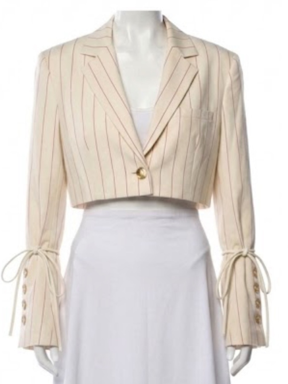 Orseund Iris Cream Pinstripe Box Cropped Blazer Jacket Size M AS SEEN ON ZENDAYA - Picture 2 of 7